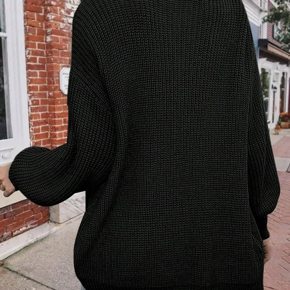 Black Casual Women's Drop Shoulder Open Front Cardigan - Picture 2 of 8